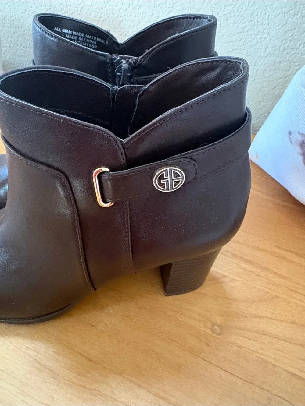 Gianni Bini Dark Brown Leather Ankle Booties with Side Zip